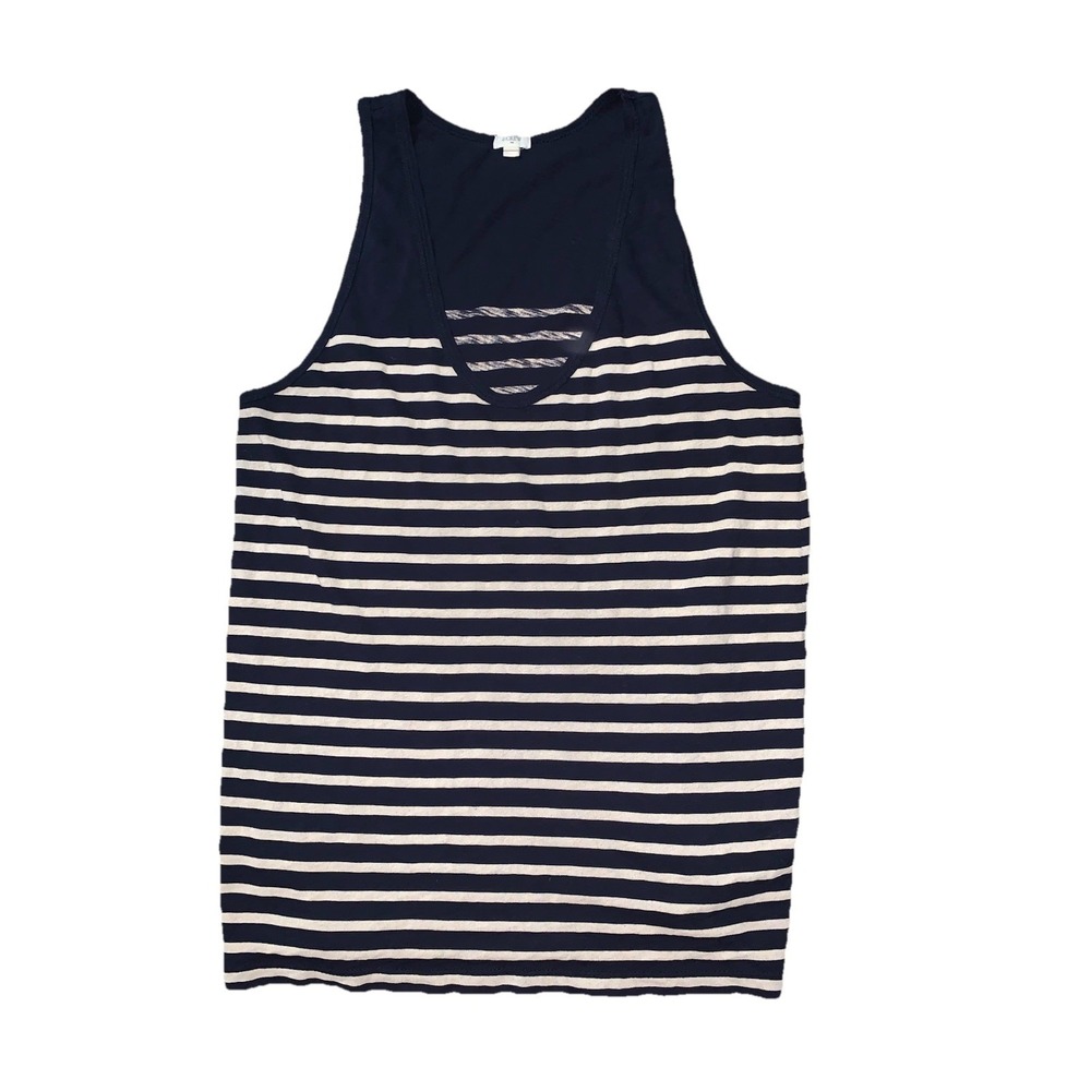 J.Crew Navy Blue Beige Striped Tank Top Medium Scoop Neck Sleeveless Nautical‎